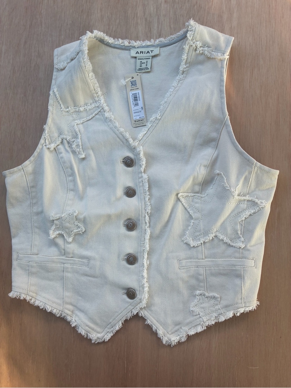 Ariat Women's Cream Star-Appliqué Fringe Button Vest